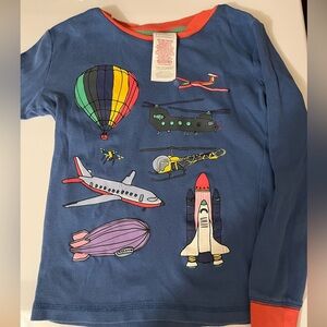 Mini Boden Pajama set Blue Long Sleeve shirt/long pants with Aviation Graphics